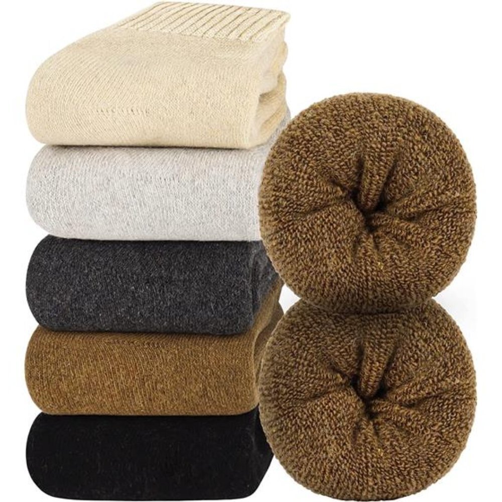 5 Pieces Women's Wool Socks Thick Warm Winter Vintage Knit Thermal Gifts
